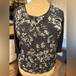 Coldwater Creek Navy and White Floral Blouse